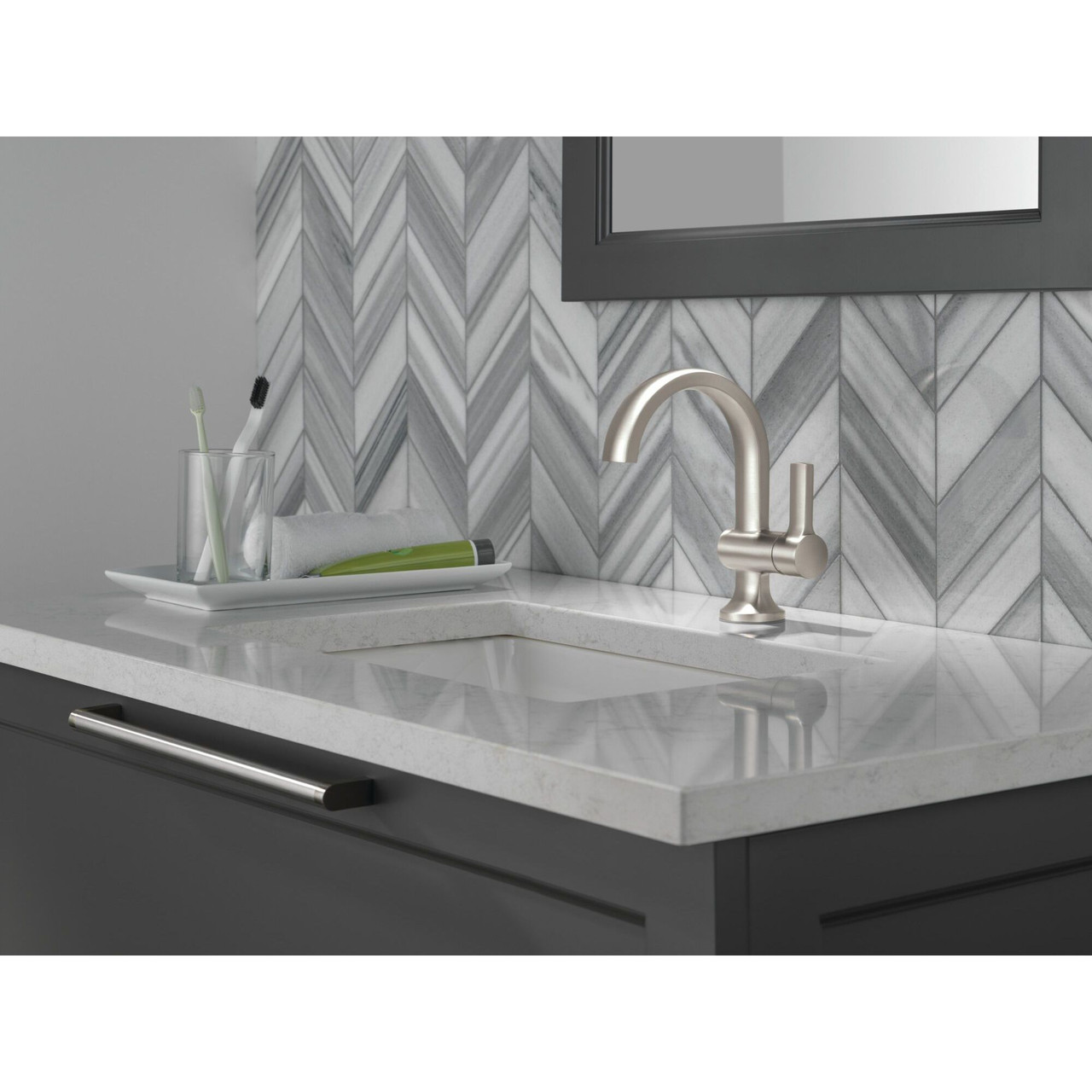 Delta 15855LF-SP Albion 6.50-in x 6.06-in x 8.00-in Single Handle Bathroom Faucet, Spotshield Brushed Nickel