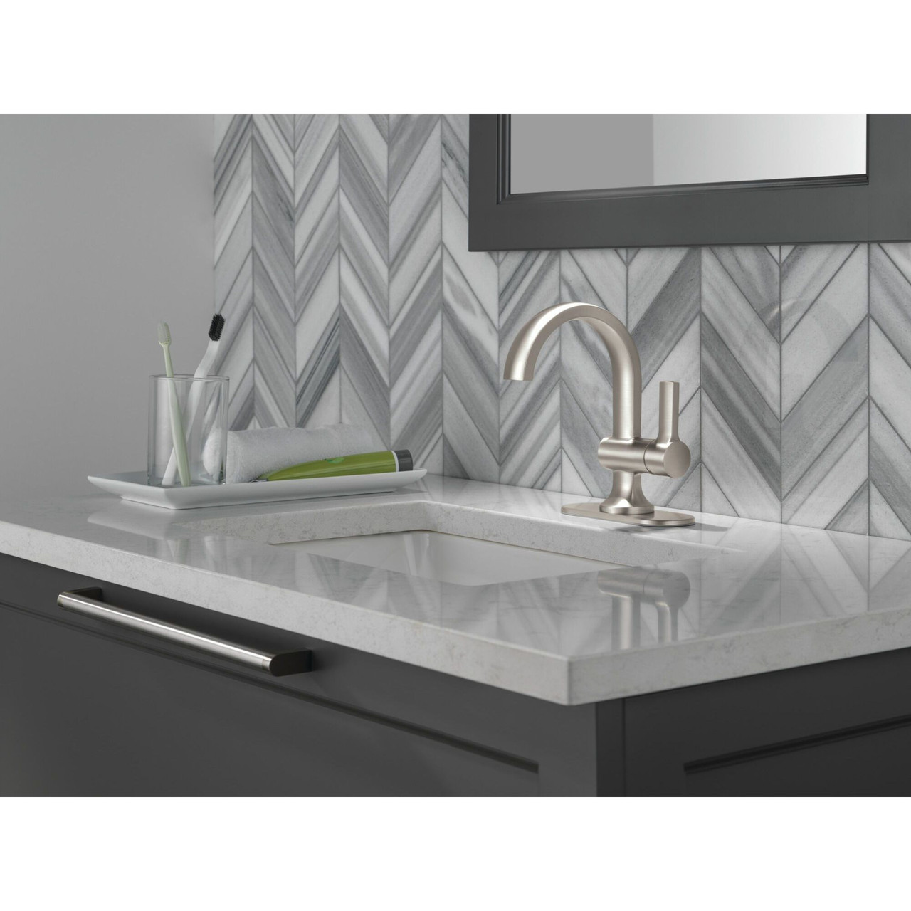 Delta 15855LF-SP Albion 6.50-in x 6.06-in x 8.00-in Single Handle Bathroom Faucet, Spotshield Brushed Nickel