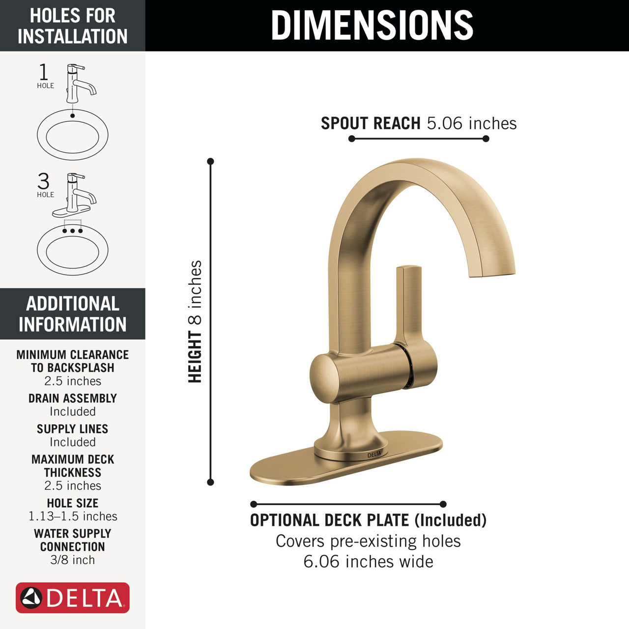Delta 15855LF-CZ Albion 6.50-in x 6.06-in x 8.00-in Single Handle Bathroom Faucet, Champagne Bronze