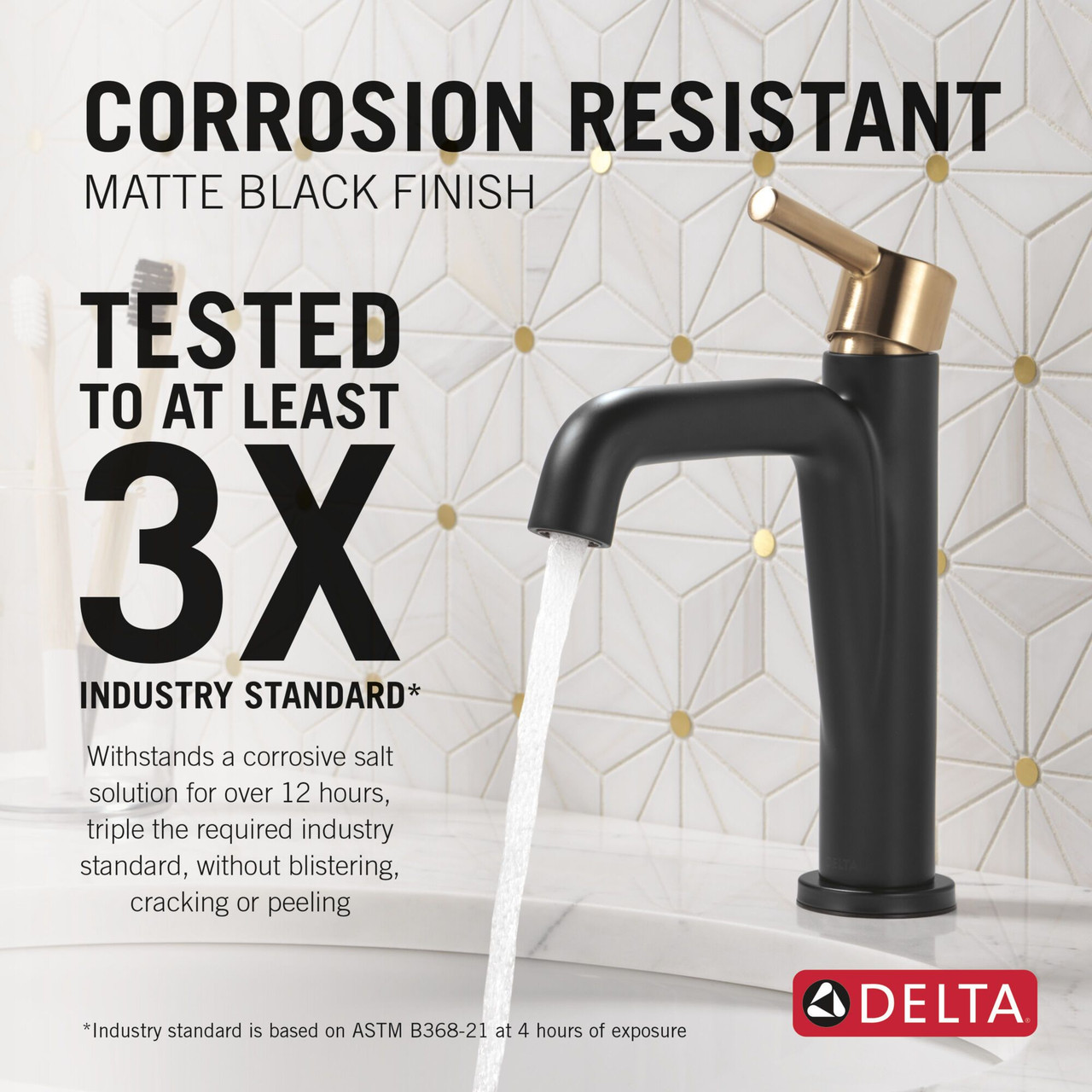 Delta 15849LF-GZ Nicoli 7.94-in x 6.00-in x 9.06-in Single Handle Bathroom Faucet, Matte Black and Champagne Bronze