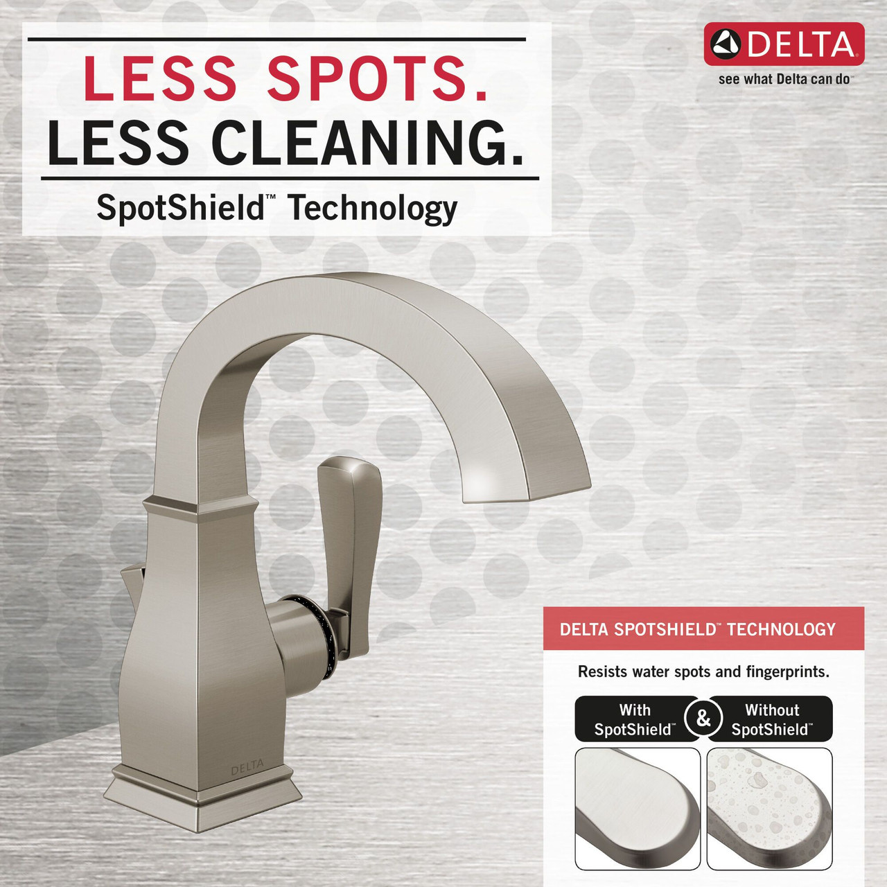 Delta 15718LF-SP Lakewood 7.88-in x 5.00-in x 7.38-in Single Handle Bathroom Faucet, Spotshield Brushed Nickel