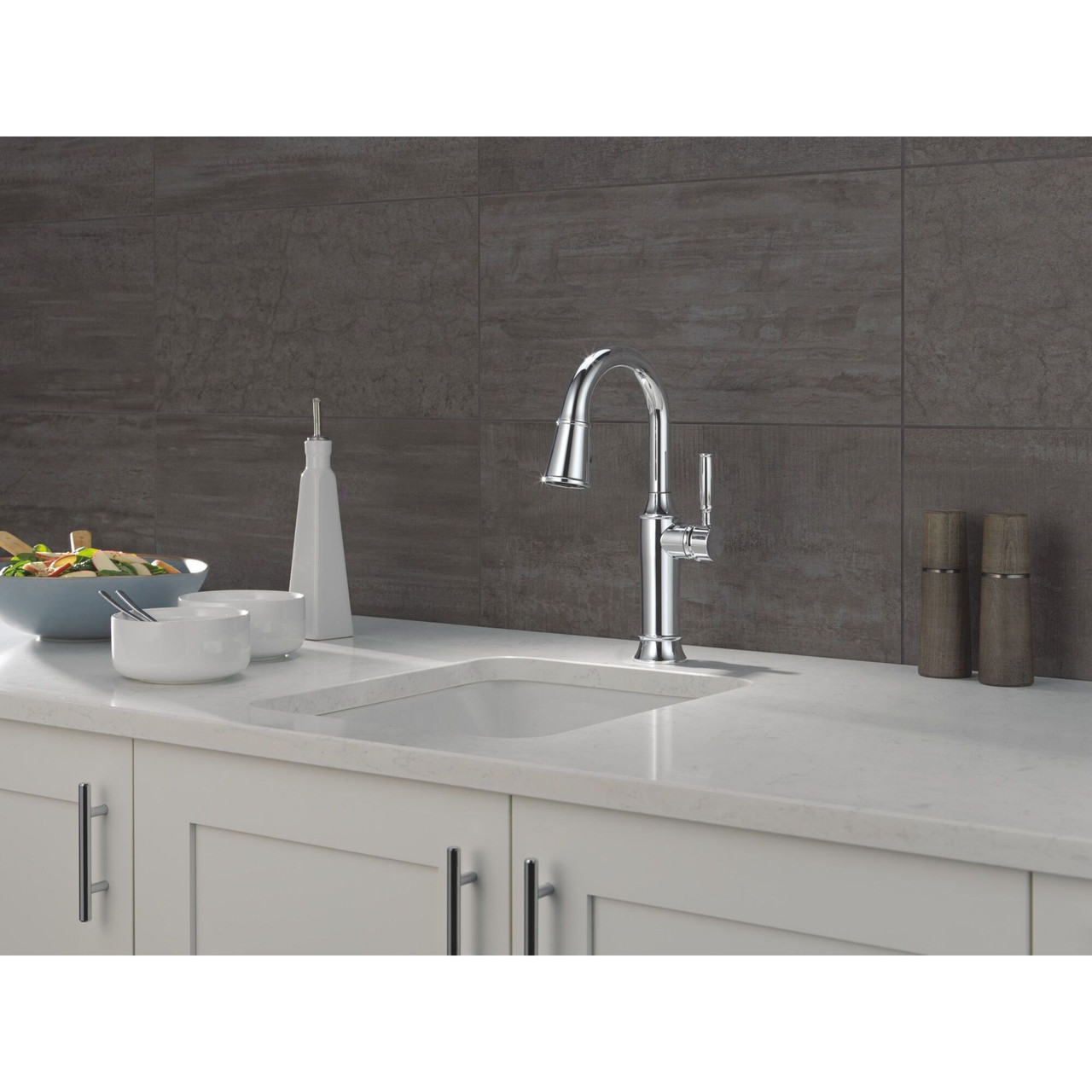 9984-PR-DST Renaldi 8.81-in x 2.81-in x 14.44-in Single-Handle Pull-Down Bar and Prep Faucet, Lumicoat Chrome