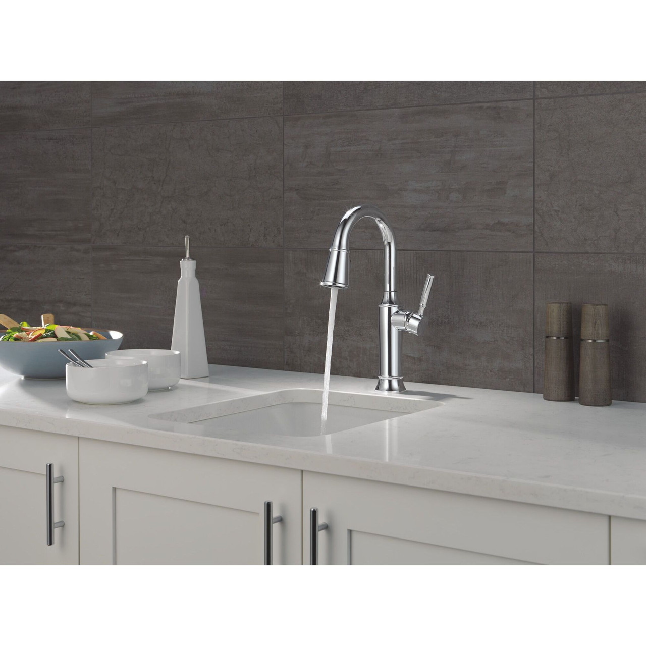 9984-PR-DST Renaldi 8.81-in x 2.81-in x 14.44-in Single-Handle Pull-Down Bar and Prep Faucet, Lumicoat Chrome