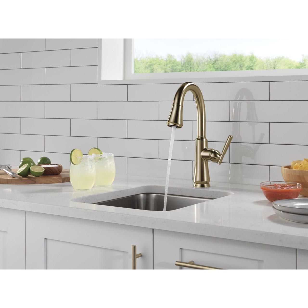 9979-CZ-DST Coranto 1.25-in x 10.75-in x 14.38-in Single-Handle Pull-Down Bar and Prep Faucet, Champagne Bronze