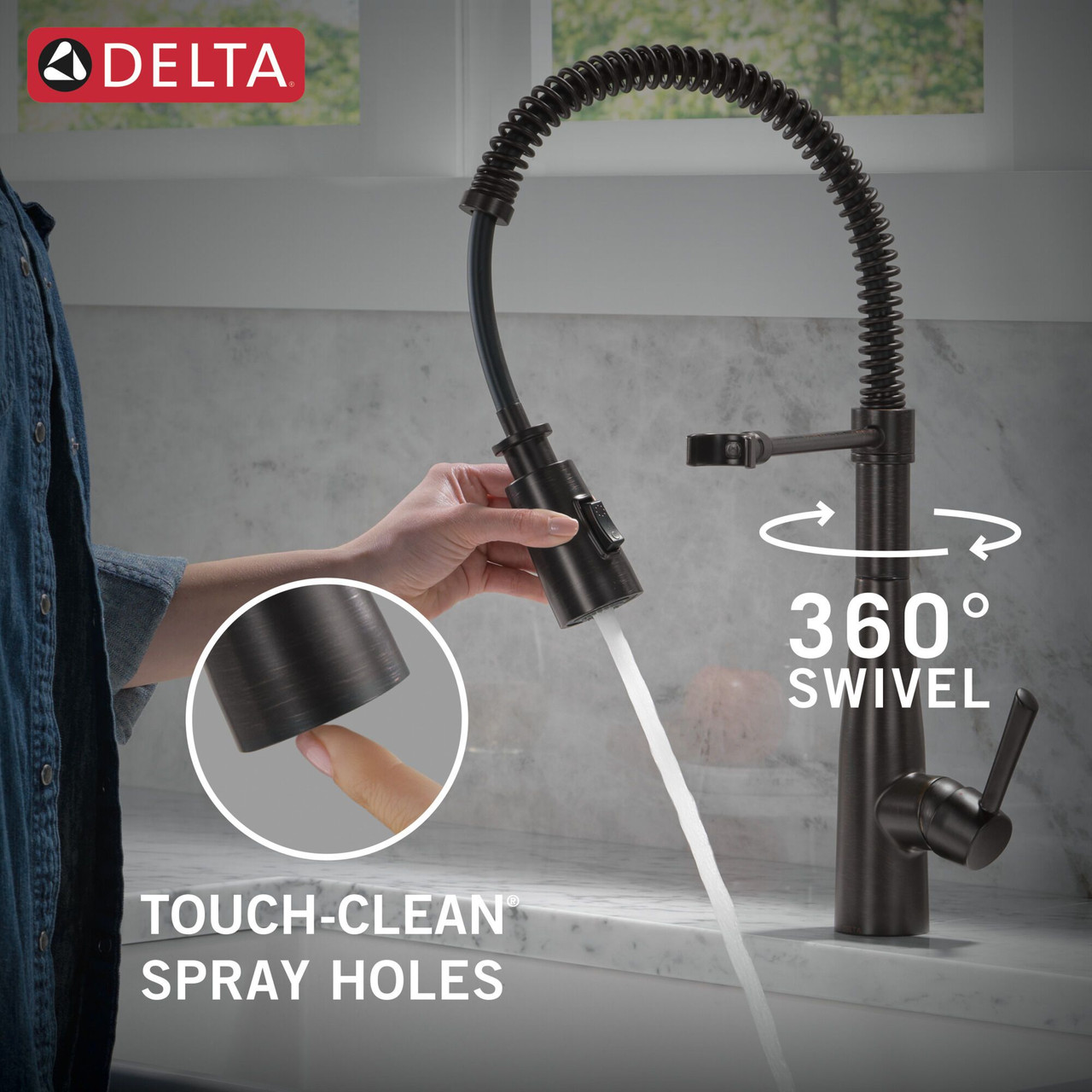 9613-RB-DST Essa 11.50-in x 4.13-in x 19.38-in Single-Handle Pull-Down Spring Kitchen Faucet, Venetian Bronze