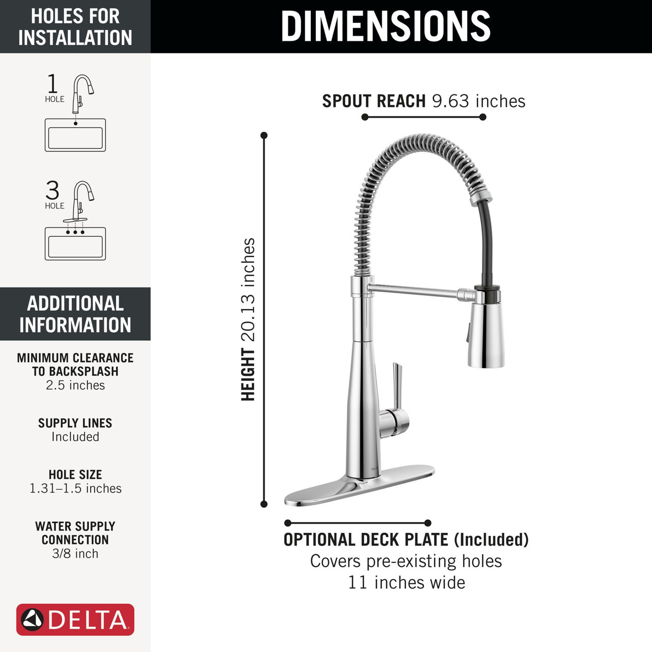 9613-DST Essa 11.50-in x 4.13-in x 19.38-in Single-Handle Pull-Down Spring Kitchen Faucet, Chrome