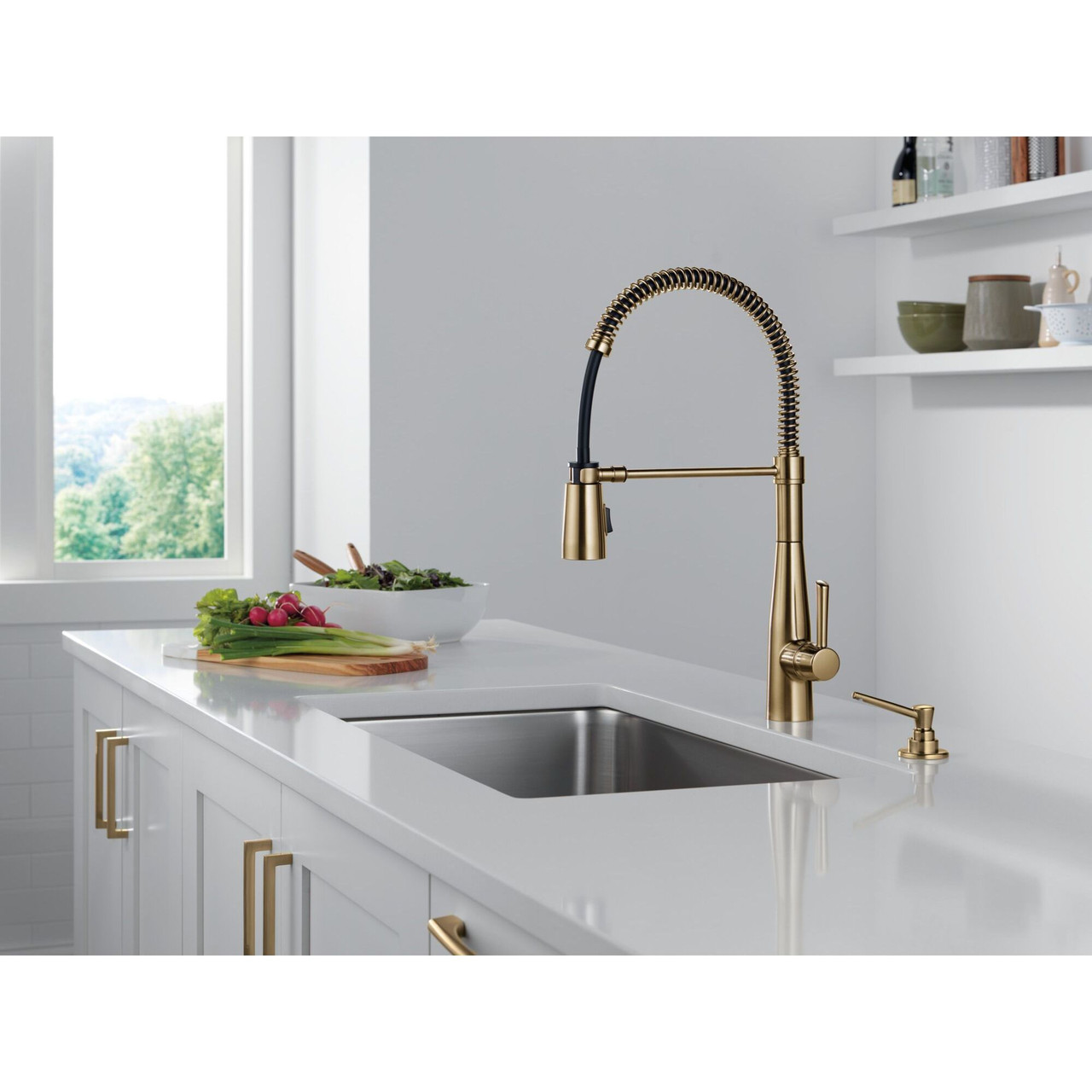9613-CZ-DST Essa 11.50-in x 4.13-in x 19.38-in Single-Handle Pull-Down Spring Kitchen Faucet, Champagne Bronze