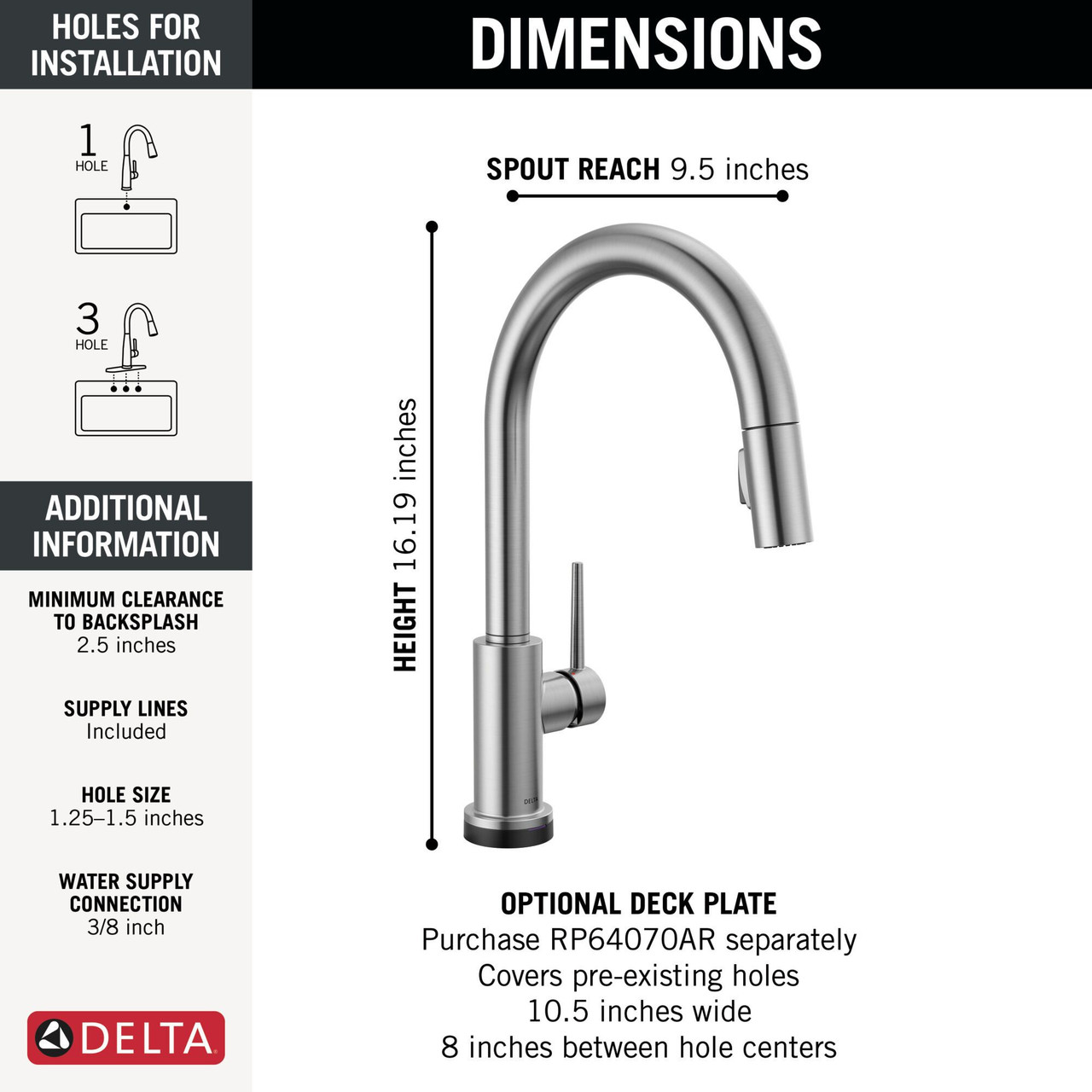 9159TLV-AR-DST Trinsic 11.38-in x 4.19-in x 16.19-in VoiceIQ Kitchen Faucet with Touch2O with Touchless Technology, Arctic Stainless