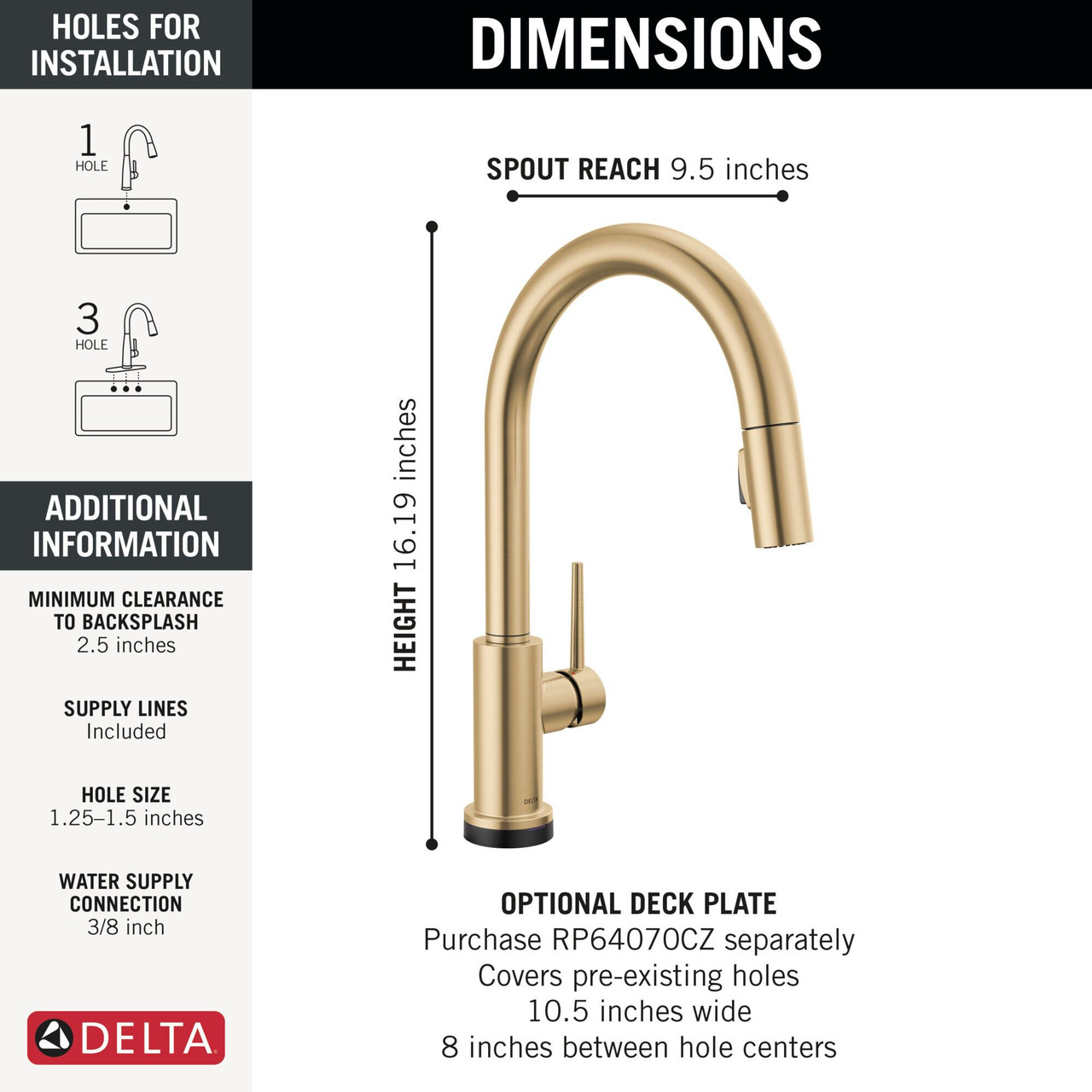 9159TL-CZ-DST Trinsic 11.38-in x 4.19-in x 16.19-in Touch2O Kitchen Faucet with Touchless Technology, Champagne Bronze