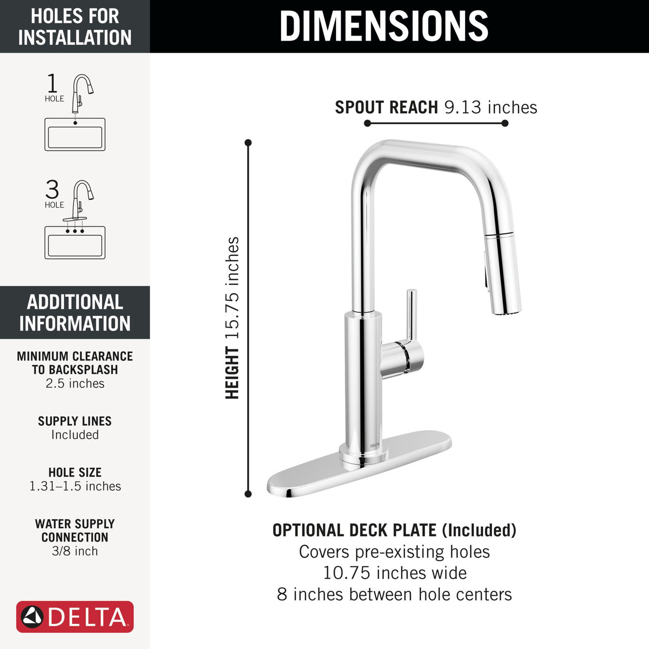 Delta 19868LF Nicoli 11.06-in x 10.75-in x 15.75-in Single-Handle Pull-Down Kitchen Faucet, Chrome