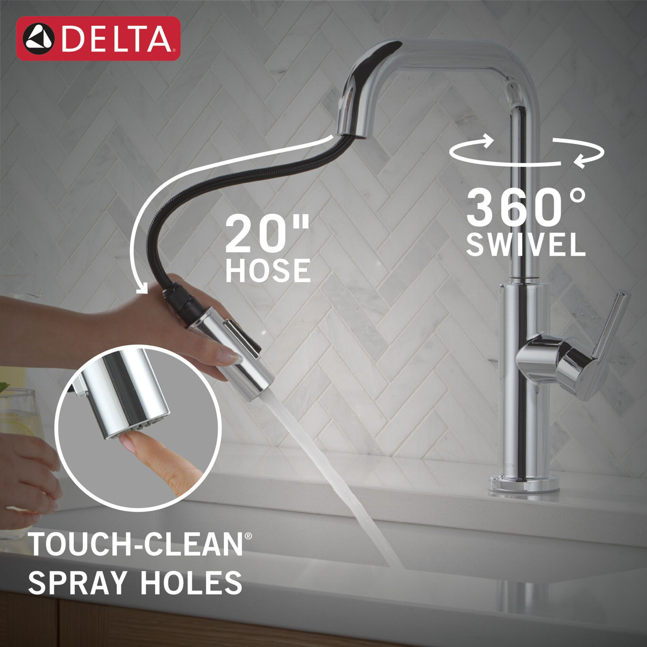 Delta 19868LF Nicoli 11.06-in x 10.75-in x 15.75-in Single-Handle Pull-Down Kitchen Faucet, Chrome