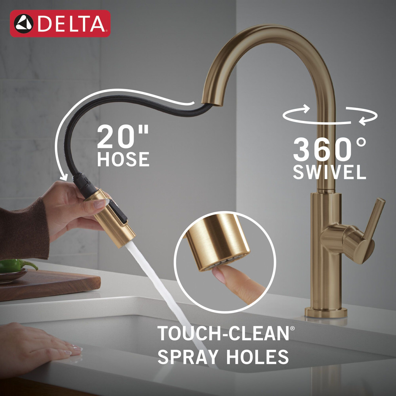 Delta 19867LF-CZ Nicoli 11.06-in x 10.75-in x 17.06-in Single-Handle Pull-Down Kitchen Faucet, Champagne Bronze