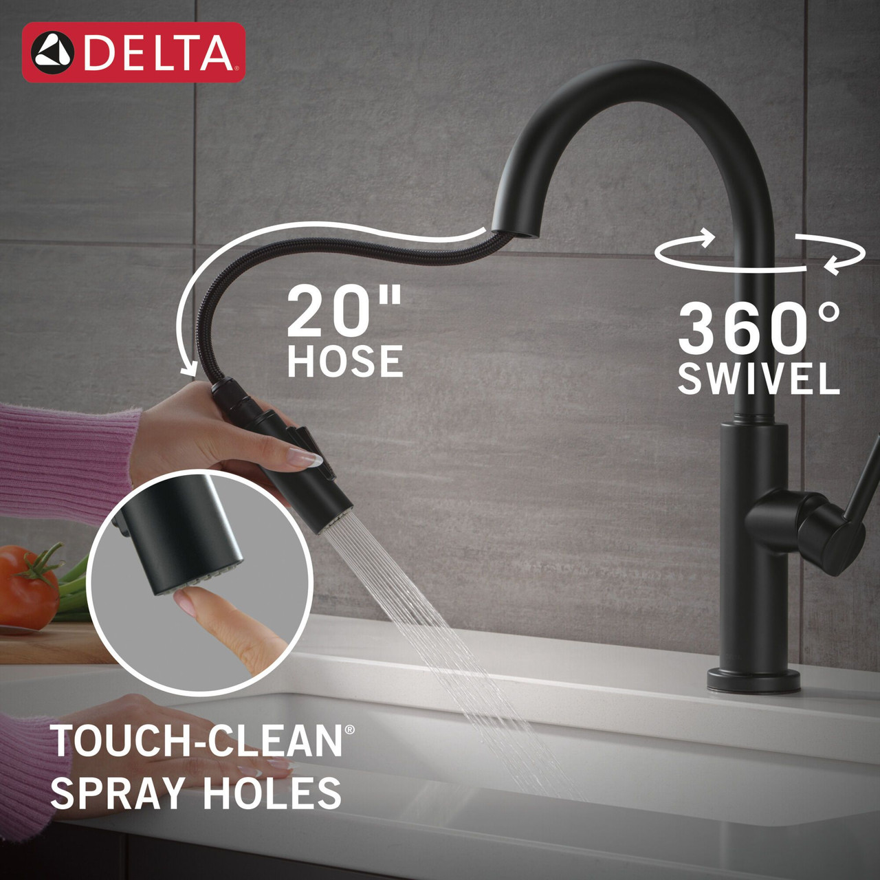 Delta 19867LF-BL Nicoli 11.06-in x 10.75-in x 17.06-in Single-Handle Pull-Down Kitchen Faucet, Matte Black