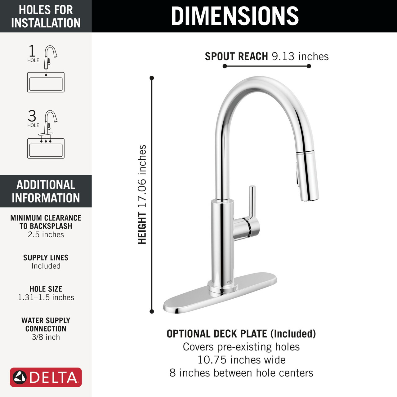 Delta 19867LF Nicoli 11.06-in x 10.75-in x 17.06-in Single-Handle Pull-Down Kitchen Faucet, Chrome