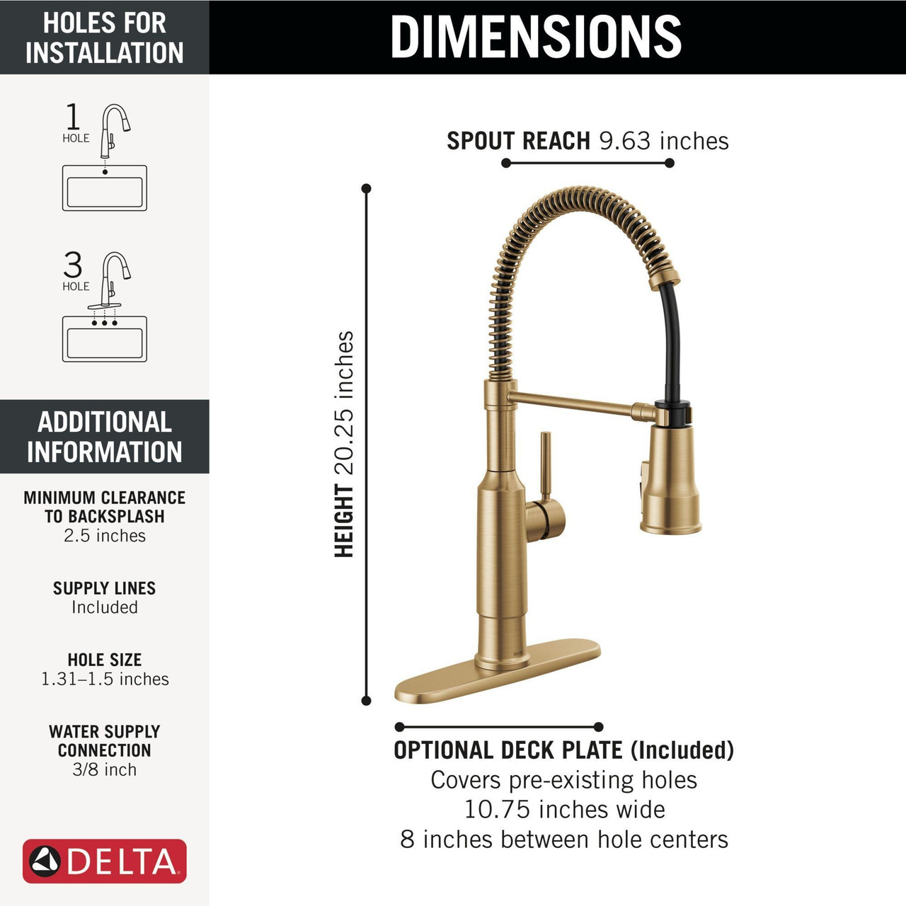 Delta 18804Z-CZ-DST Theodora 11.94-in x 10.75-in x 20.25-in Single-Handle Pull-Down Spring Kitchen Faucet, Champagne Bronze