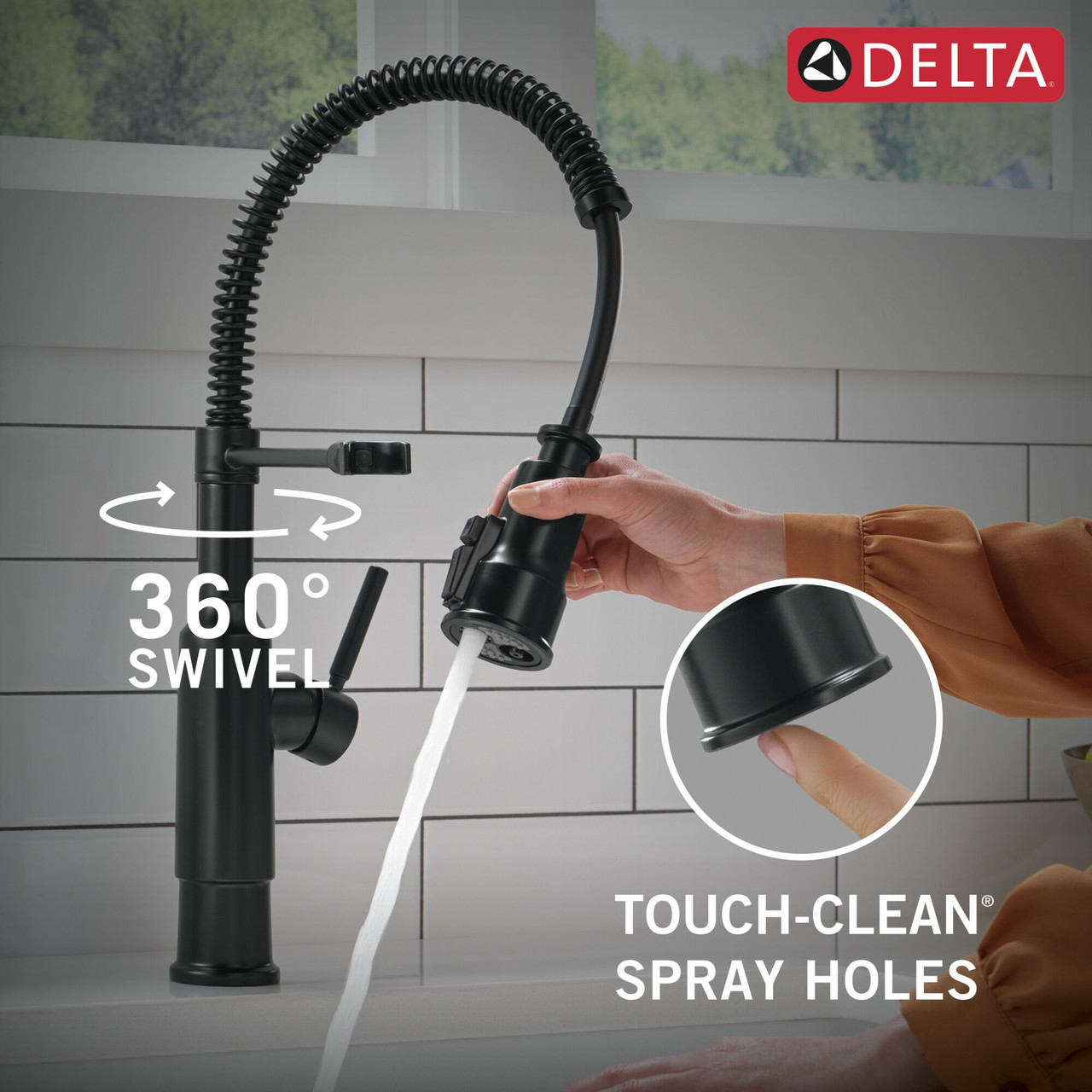 Delta 18804Z-BL-DST Theodora 11.94-in x 10.75-in x 20.25-in Single-Handle Pull-Down Spring Kitchen Faucet, Matte Black