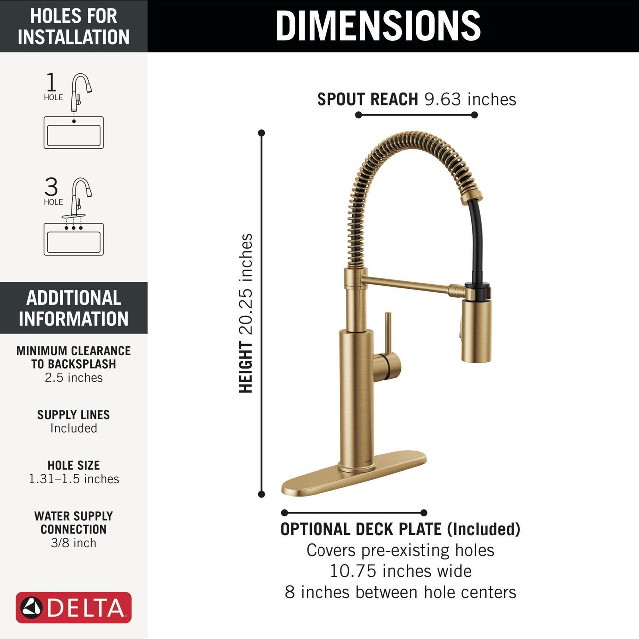 Delta 18803-CZ-DST Antoni 9.00-in x 10.50-in x 19.75-in Single-Handle Pull-Down Spring Kitchen Faucet, Champagne Bronze