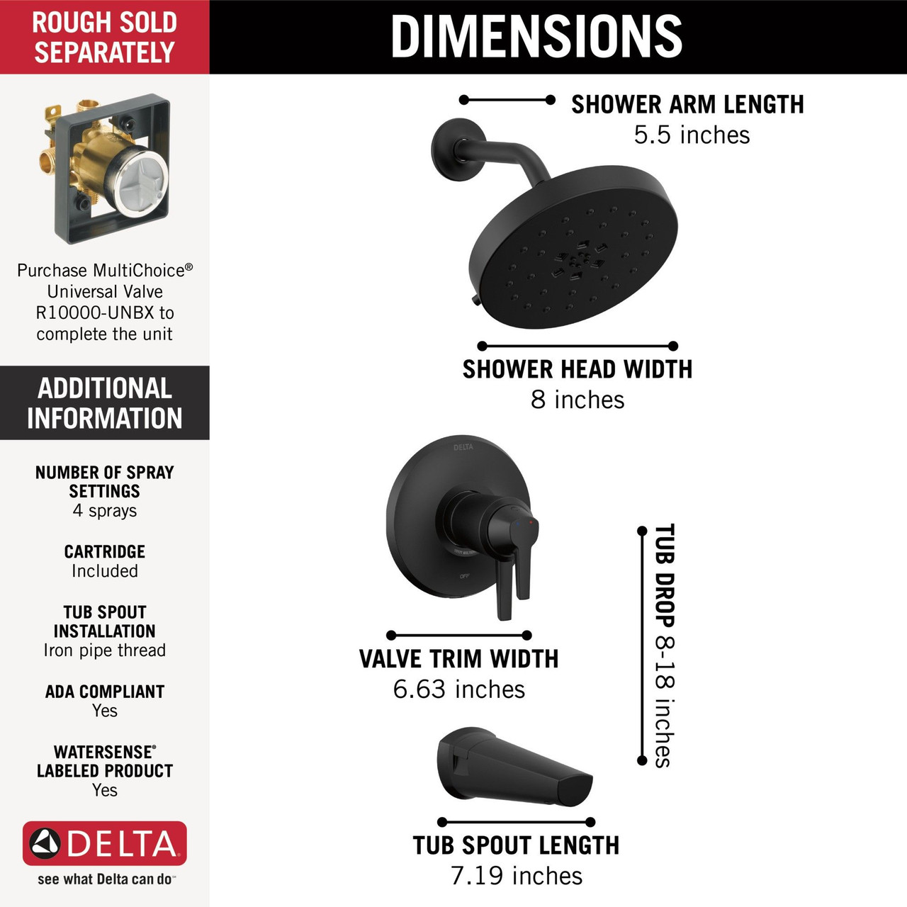 T17T471-BL Galeon 17T S Tub Shower Trim with UltraSoak, Matte Black