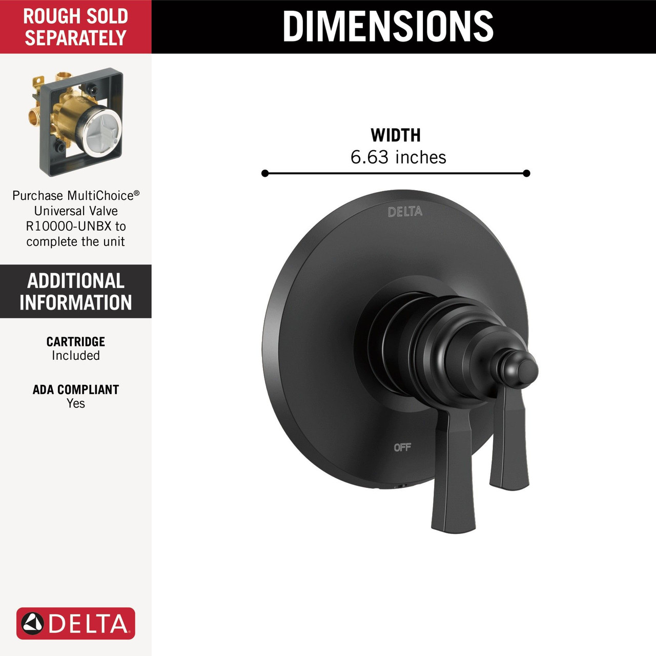 T17T056-BL Dorval TempAssure 17T Series Valve Only Trim, Matte Black