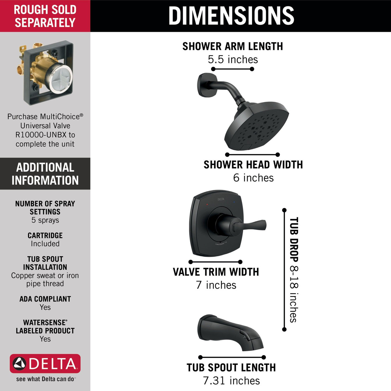 T14476-BL Stryke 14 Series Tub and Shower, Matte Black