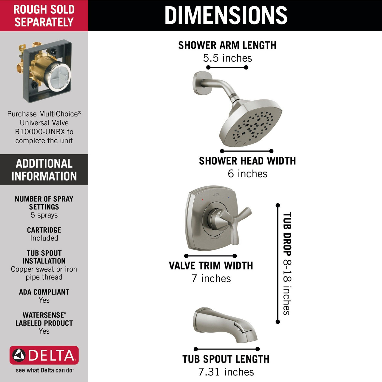 T144766-SS Stryke 14 Series Tub and Shower, Stainless