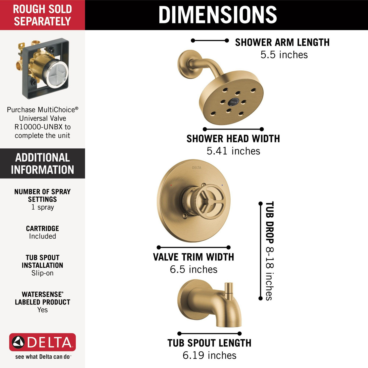 T14458-CZ Trinsic H2O Tub Shower Trim, Champagne Bronze