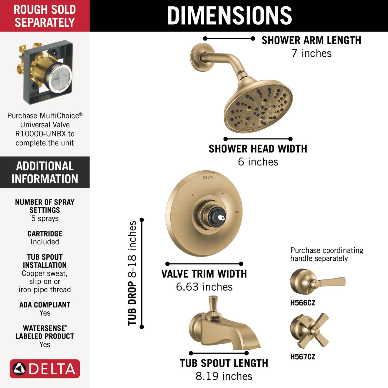 T14456-CZLHP Dorval Monitor 14 Series Shower Trim Less Handle, Champagne Bronze