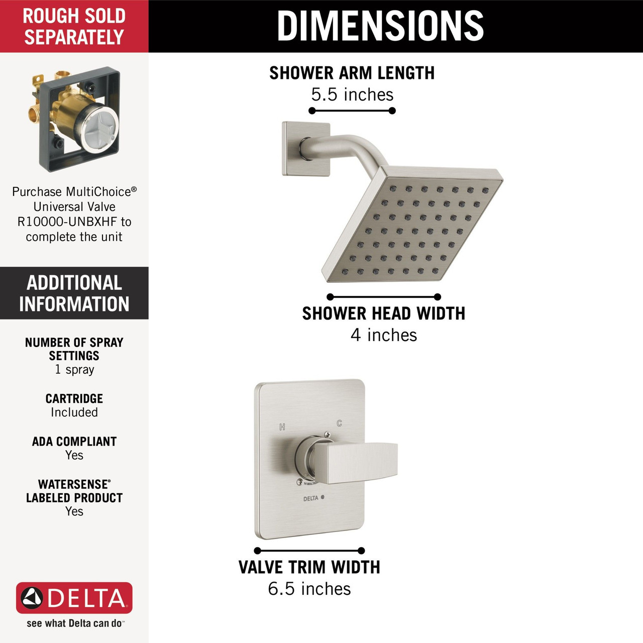 T14267-SS-PP Modern Monitor 14 Series Shower Trim, Stainless