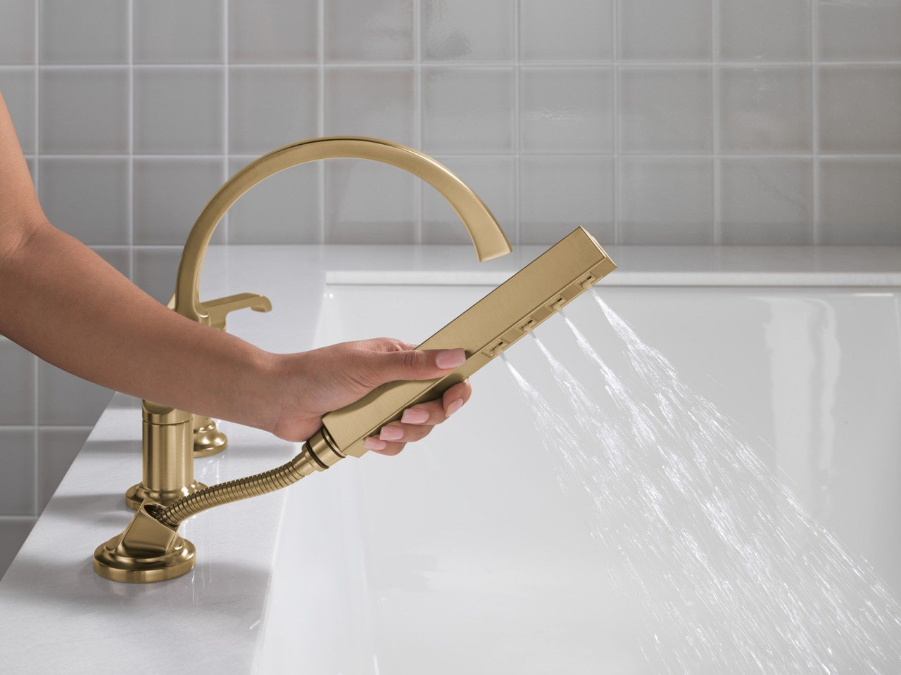 T4788-CZ-PR-LHP Tetra Delta Tetra Roman Tub Trim with Hand Shower, Lumicoat Champagne Bronze