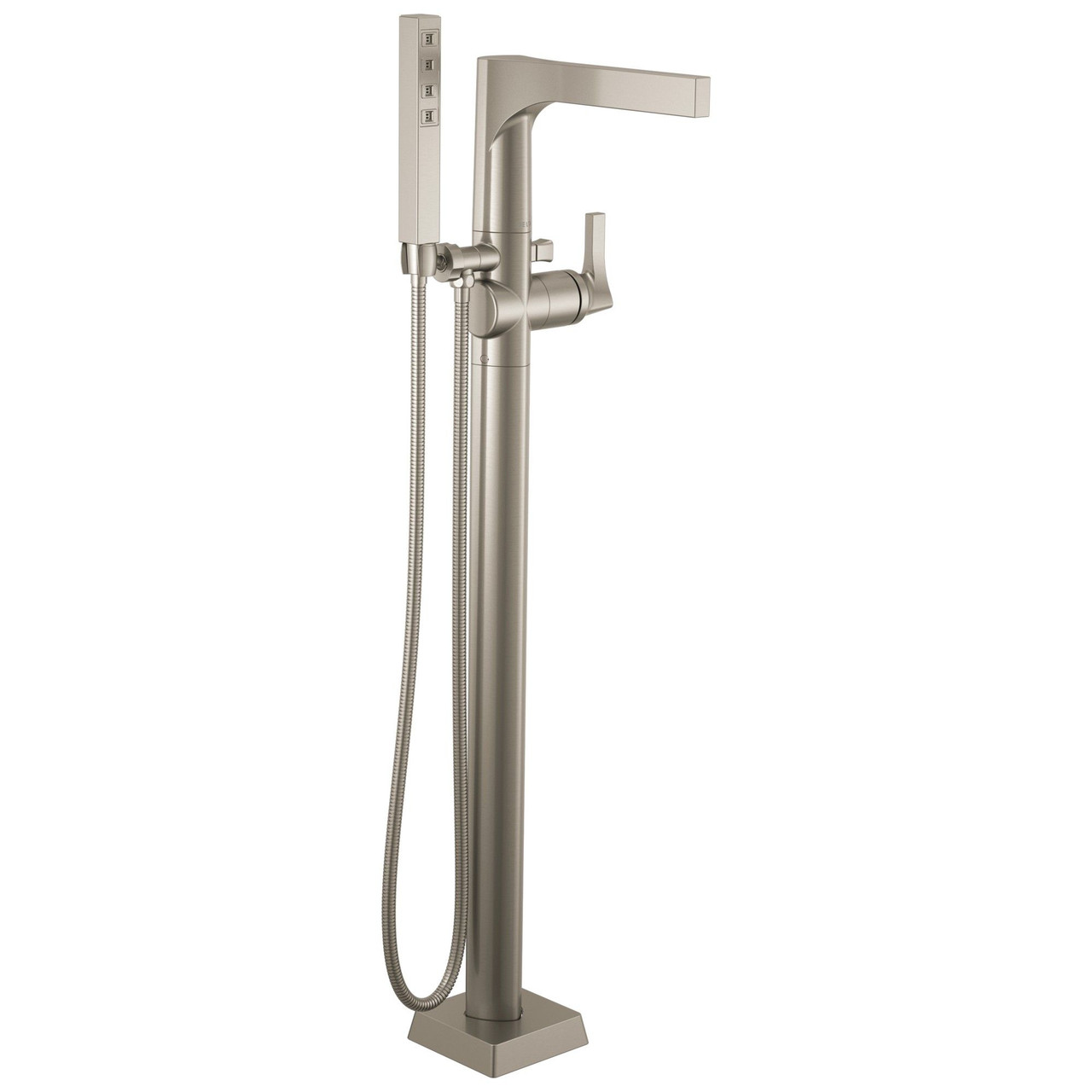 T4774-SSFL Zura Delta Zura Single Handle Floor Mount Tub Filler Trim with Hand Shower, Stainless