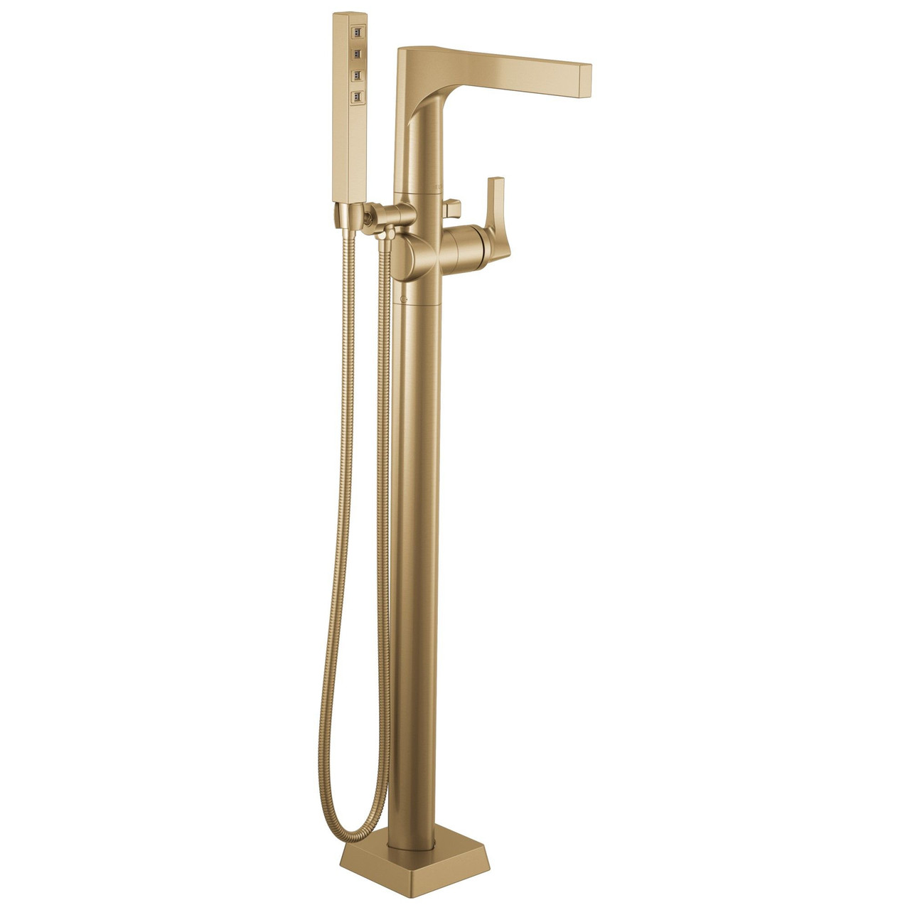 T4774-CZFL Zura Delta Zura Single Handle Floor Mount Tub Filler Trim with Hand Shower, Champagne Bronze