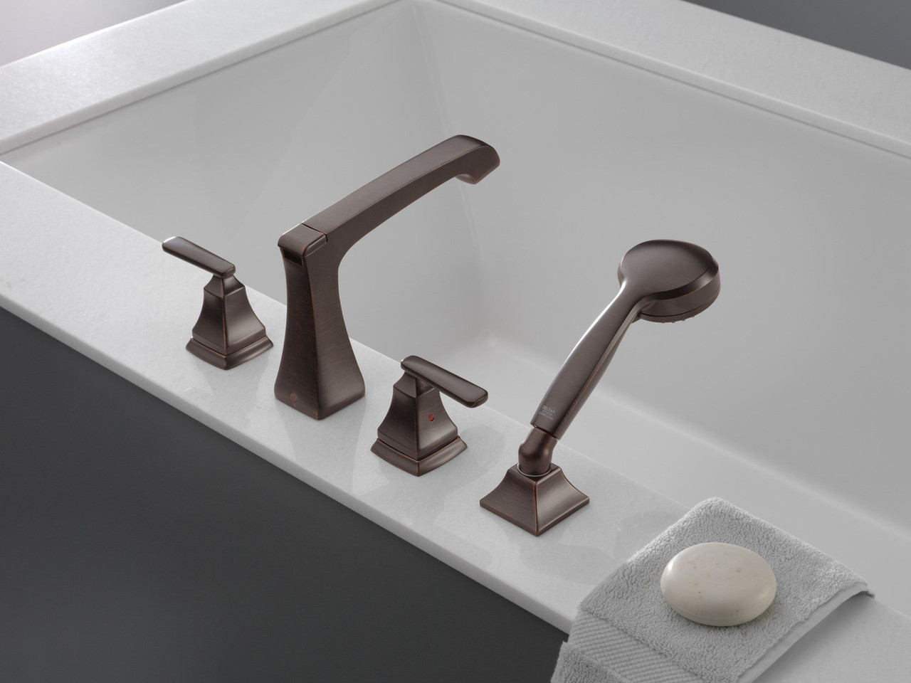 T4764-RB Ashlyn Delta Ashlyn Roman Tub with Hand Shower Trim, Venetian Bronze