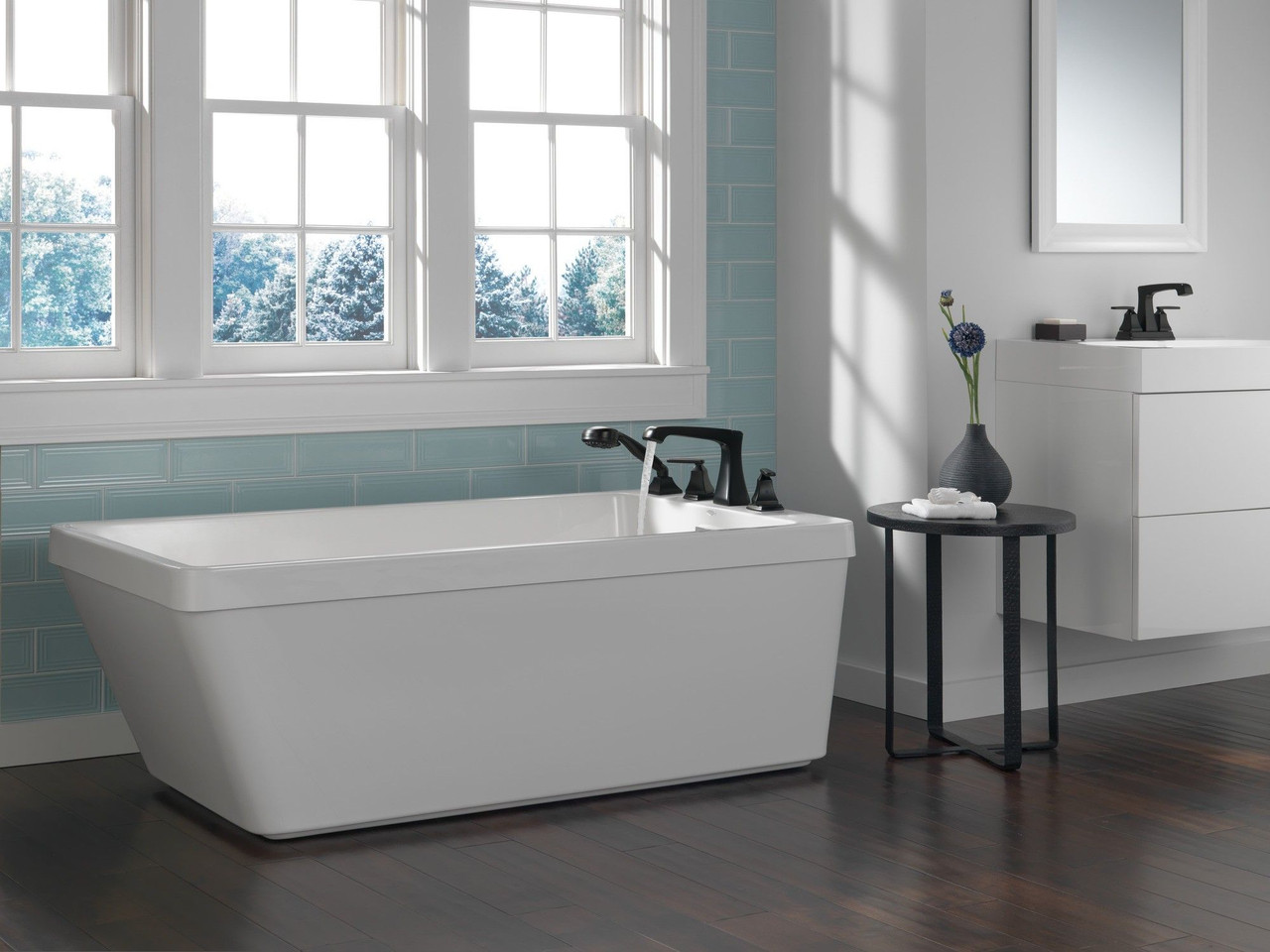 T4764-BL Ashlyn Delta Ashlyn Roman Tub Trim with Hand Shower, Matte Black