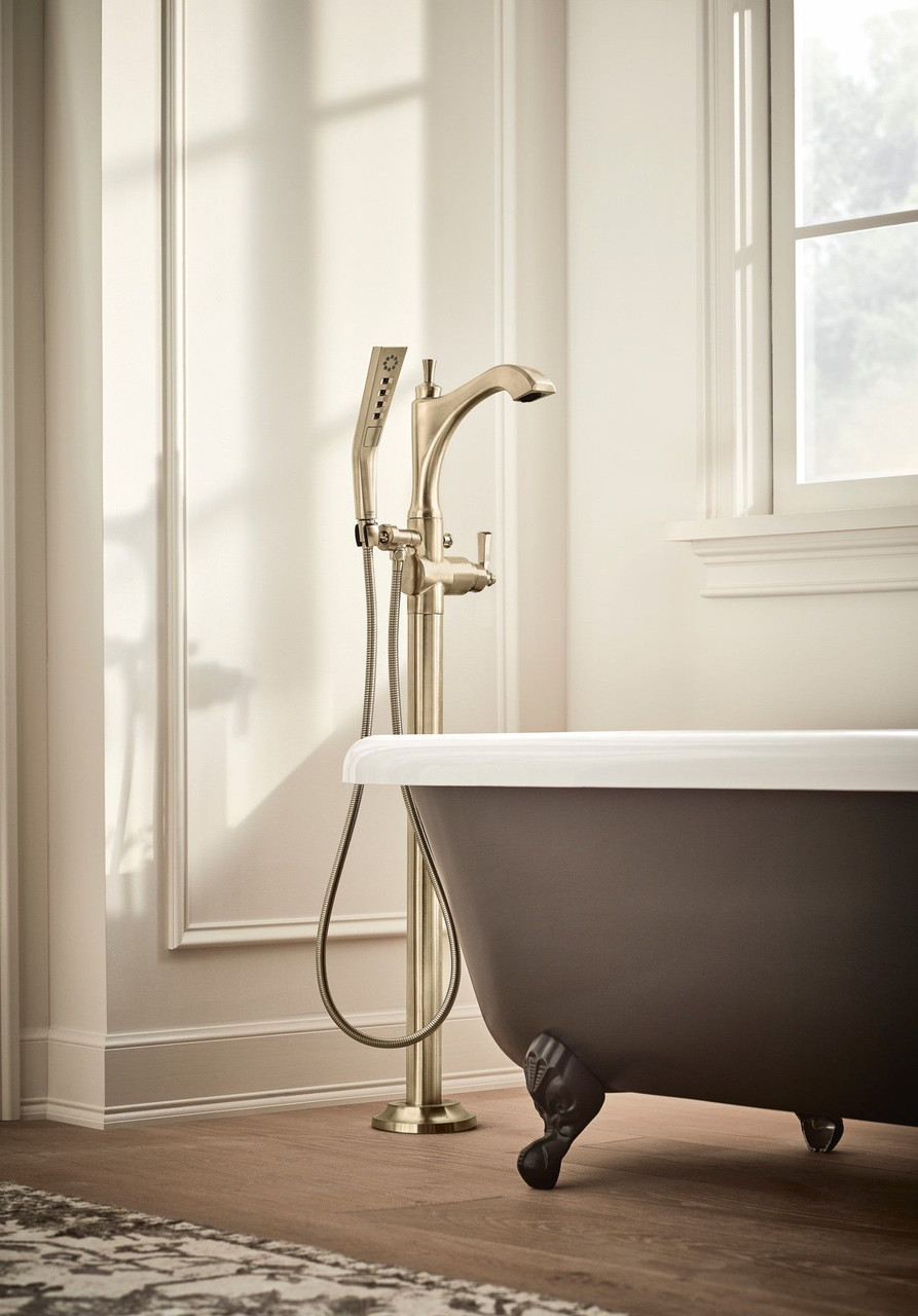 T4756-CZLHP-FL Dorval Delta Dorval Single Handle Floor Mount Tub Filler Trim-Less Handle, Champagne Bronze