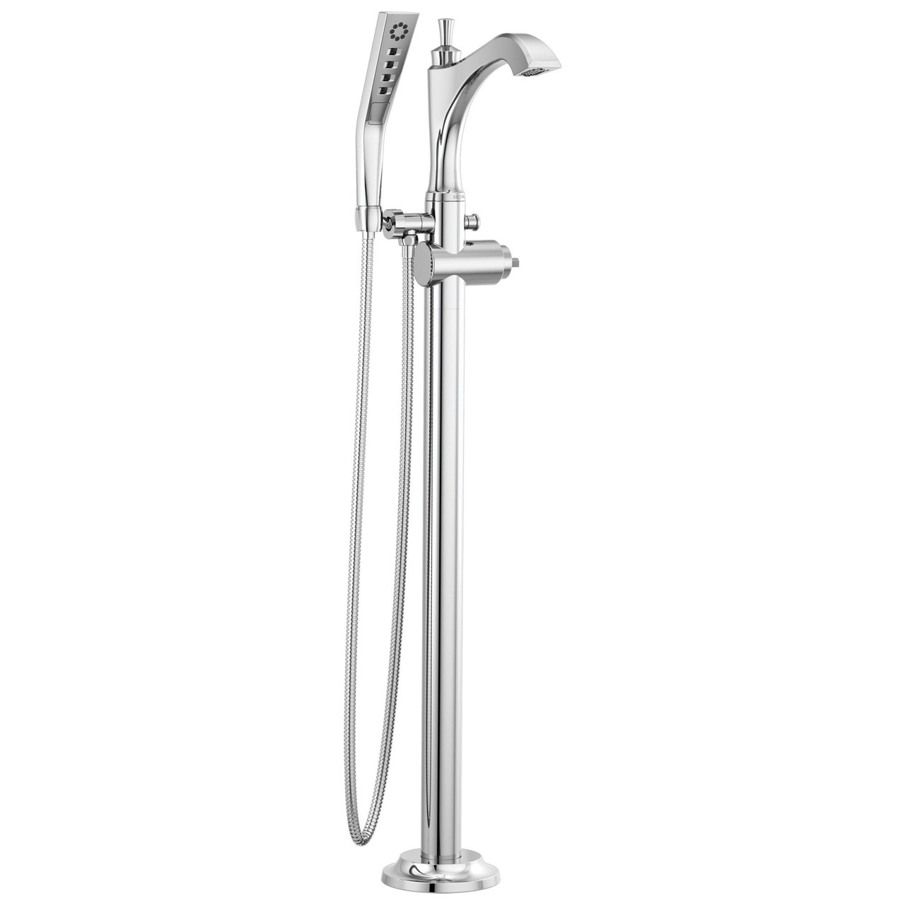 T4756-LHP-FL Dorval Delta Dorval Single Handle Floor Mount Tub Filler Trim-Less Handle, Chrome