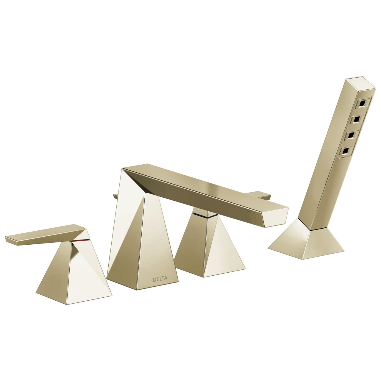 T4743-PN-PR Trillian Delta Trillian Two-Handle Roman Tub Trim with Hand Shower, Lumicoat Polished Nickel