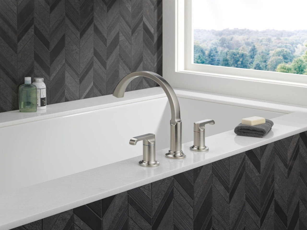 T2788-SS-PR-LHP Tetra Delta Tetra Roman Tub Trim, Lumicoat Stainless