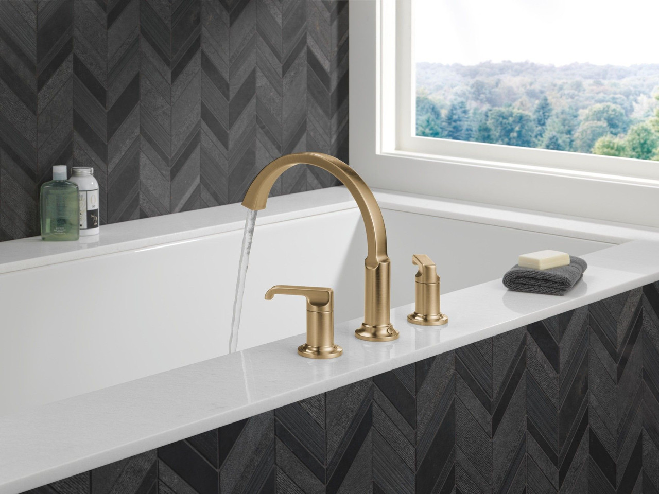 T2788-CZ-PR-LHP Tetra Delta Tetra Roman Tub Trim, Lumicoat Champagne Bronze