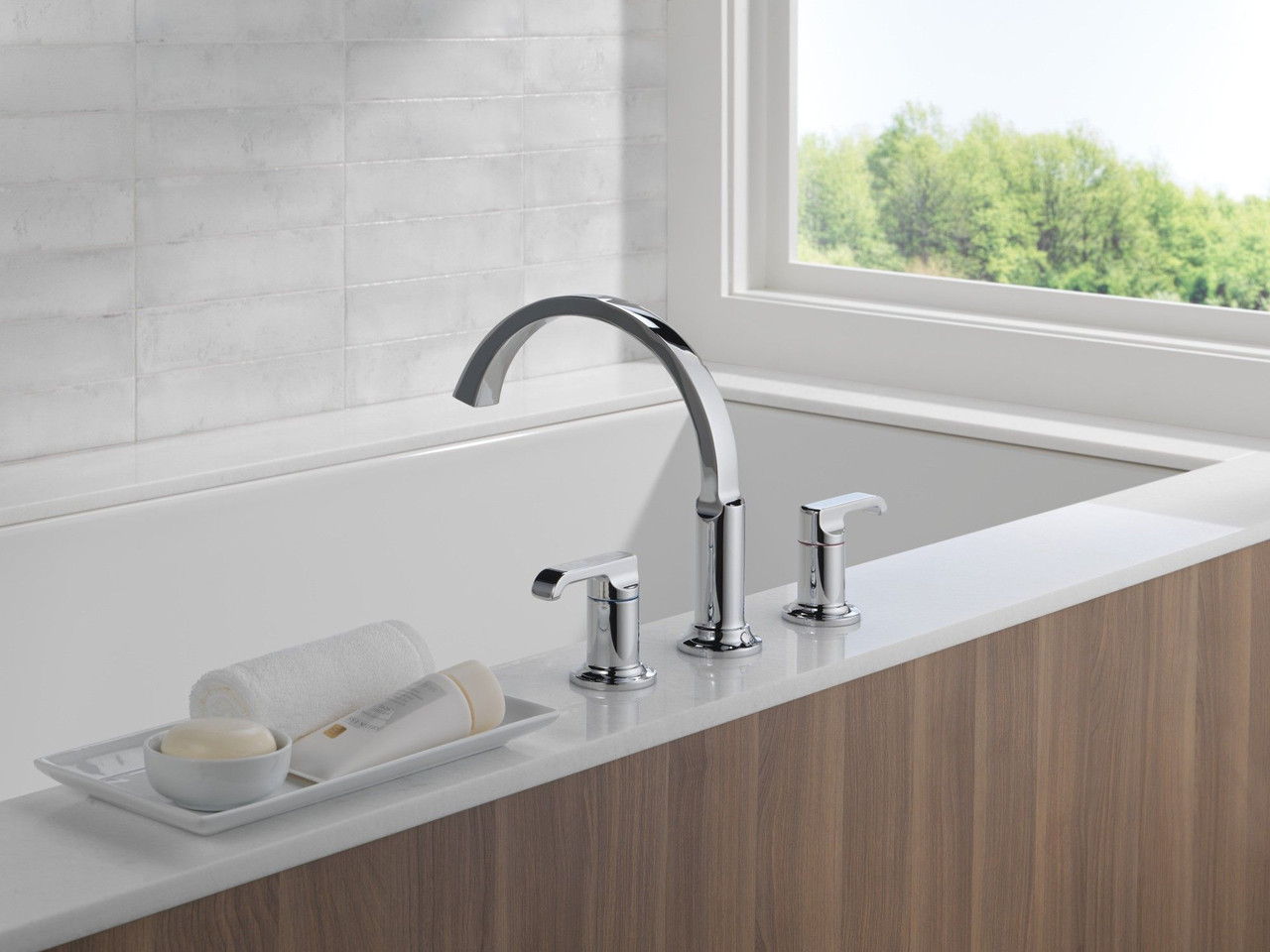 T2788-PR-LHP Tetra Delta Tetra Roman Tub Trim, Lumicoat Chrome