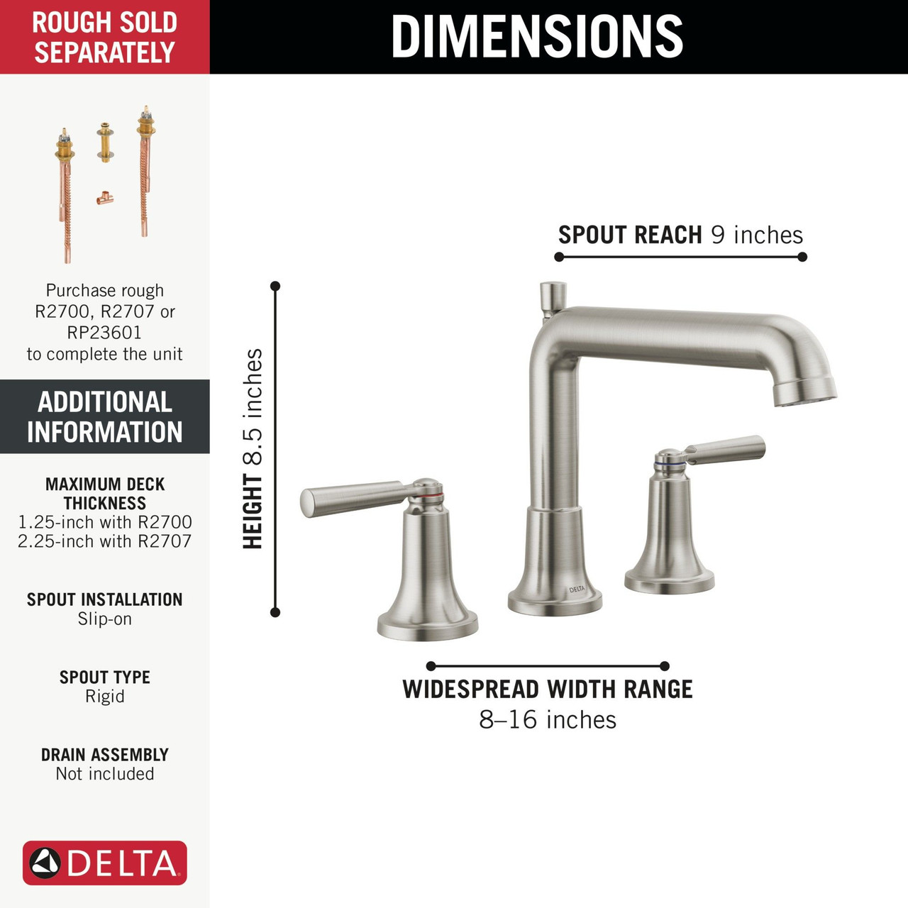 T2736-SS SAYLOR Delta SAYLOR Roman Tub Trim, Stainless
