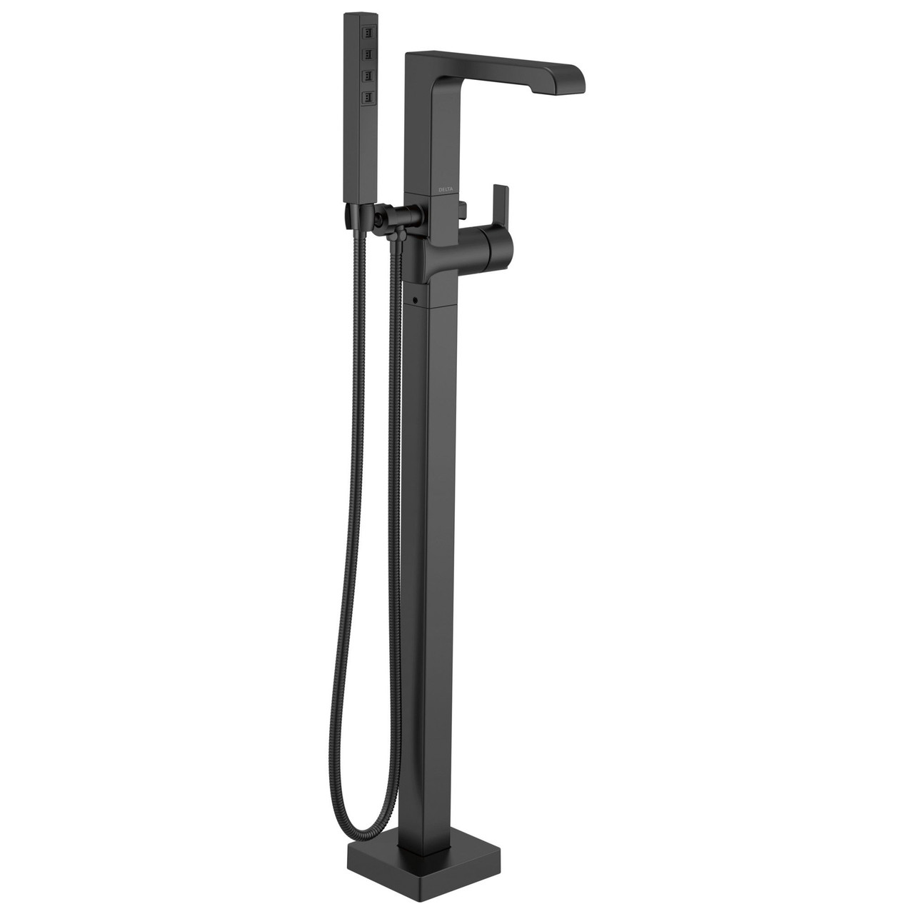 T4767-BLFL Ara Delta Ara Single Handle Floor Mount Tub Filler Trim with Hand Shower, Matte Black