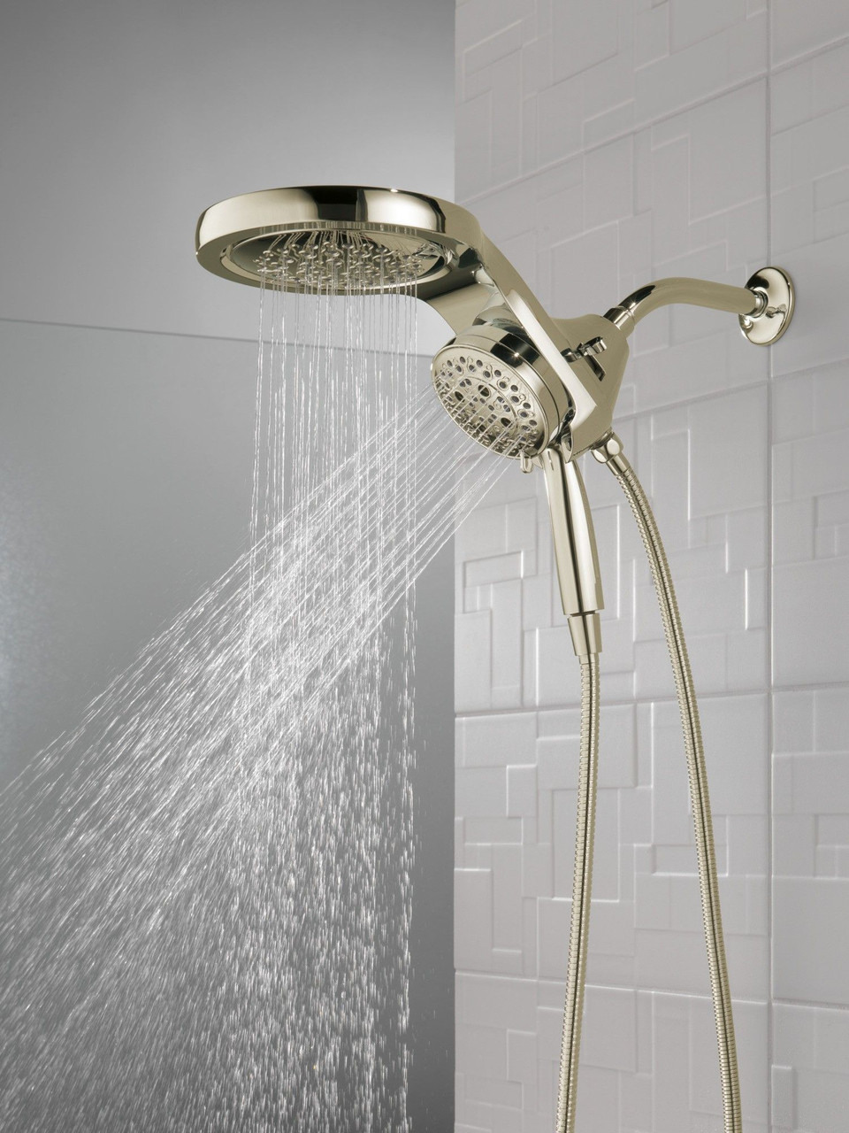 58680-PN25 Universal Showering Components HydroRain H2Okinetic 5-Setting Two-in-One Shower Head, Polished Nickel