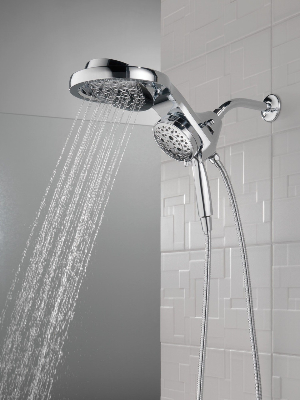 58680-PR25 Universal Showering Components HydroRain H2Okinetic 5-Setting Two-in-One Shower Head, Lumicoat Chrome