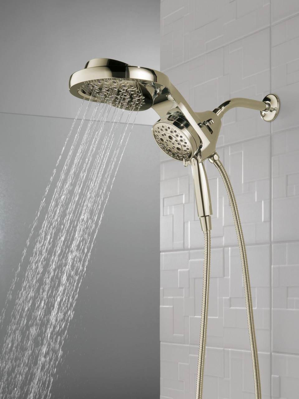 58680-PN-PR25 Universal Showering Components HydroRain H2Okinetic 5-Setting Two-In-One Shower Head, Lumicoat Polished Nickel