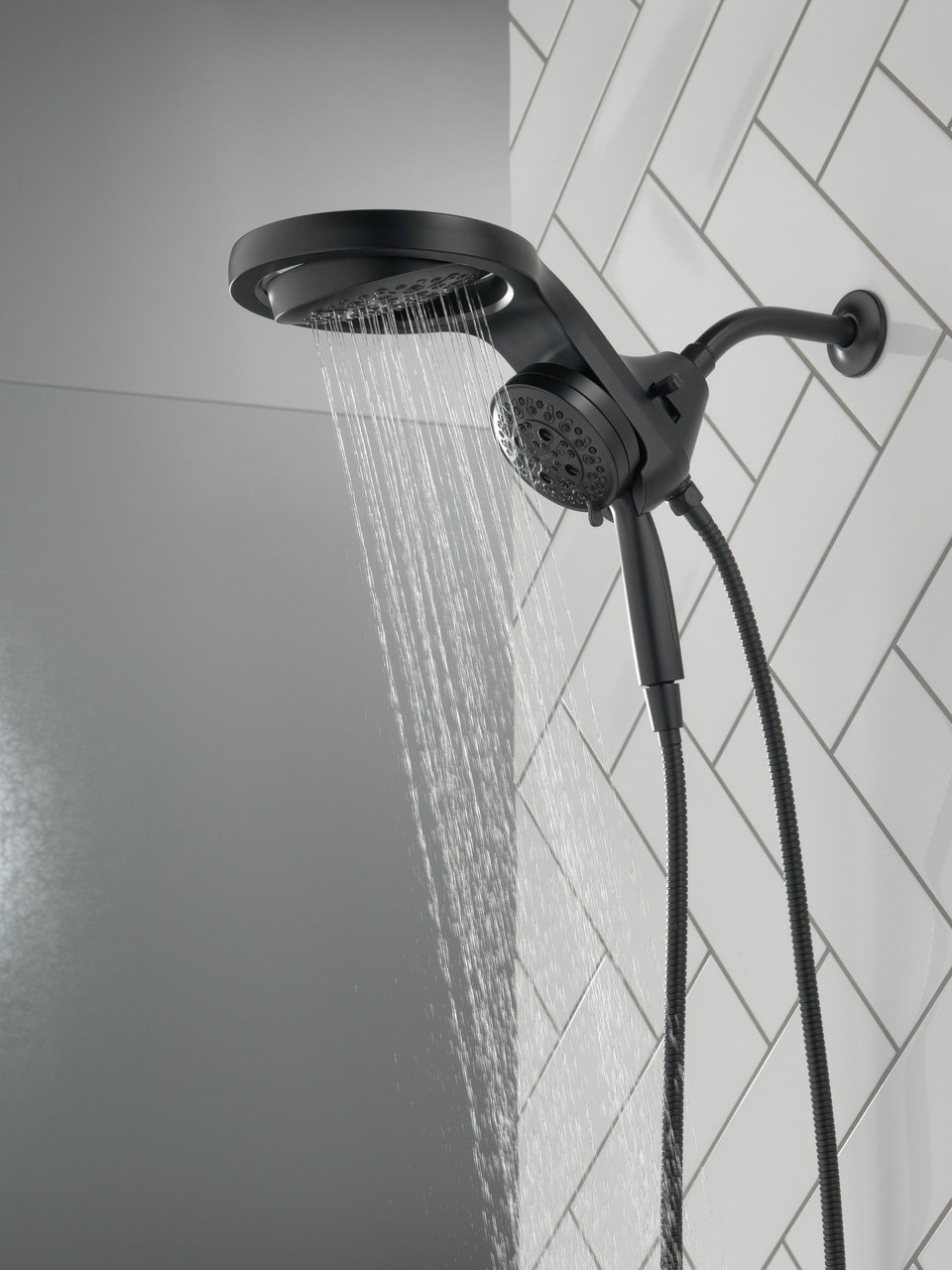 58680-BL25 Universal Showering Components HydroRain H2Okinetic 5-Setting Two-in-One Shower Head, Matte Black
