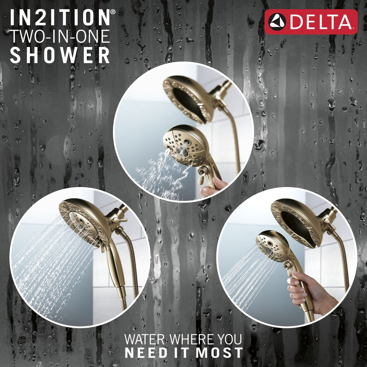 Delta 58480-CZ-PR-PK Universal Showering Components H2Okinetic In2ition 5-Setting Two-In-One Shower, Lumicoat Champagne Bronze