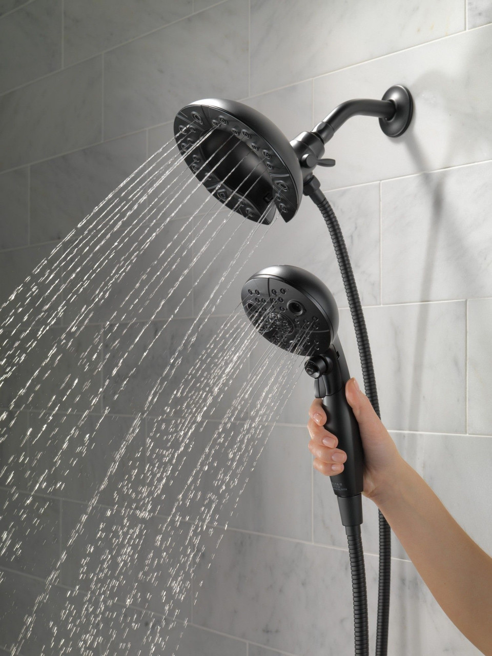 Delta 58480-BL-PK Universal Showering Components H2Okinetic In2ition 5-Setting Two-in-One Shower, Matte Black