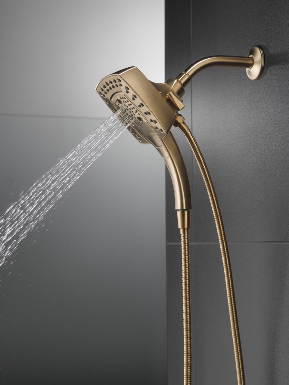 Delta 58474-CZ-PR25 Universal Showering Components H2Okinetic In2ition 5-Setting Two-In-One Shower, Lumicoat Champagne Bronze