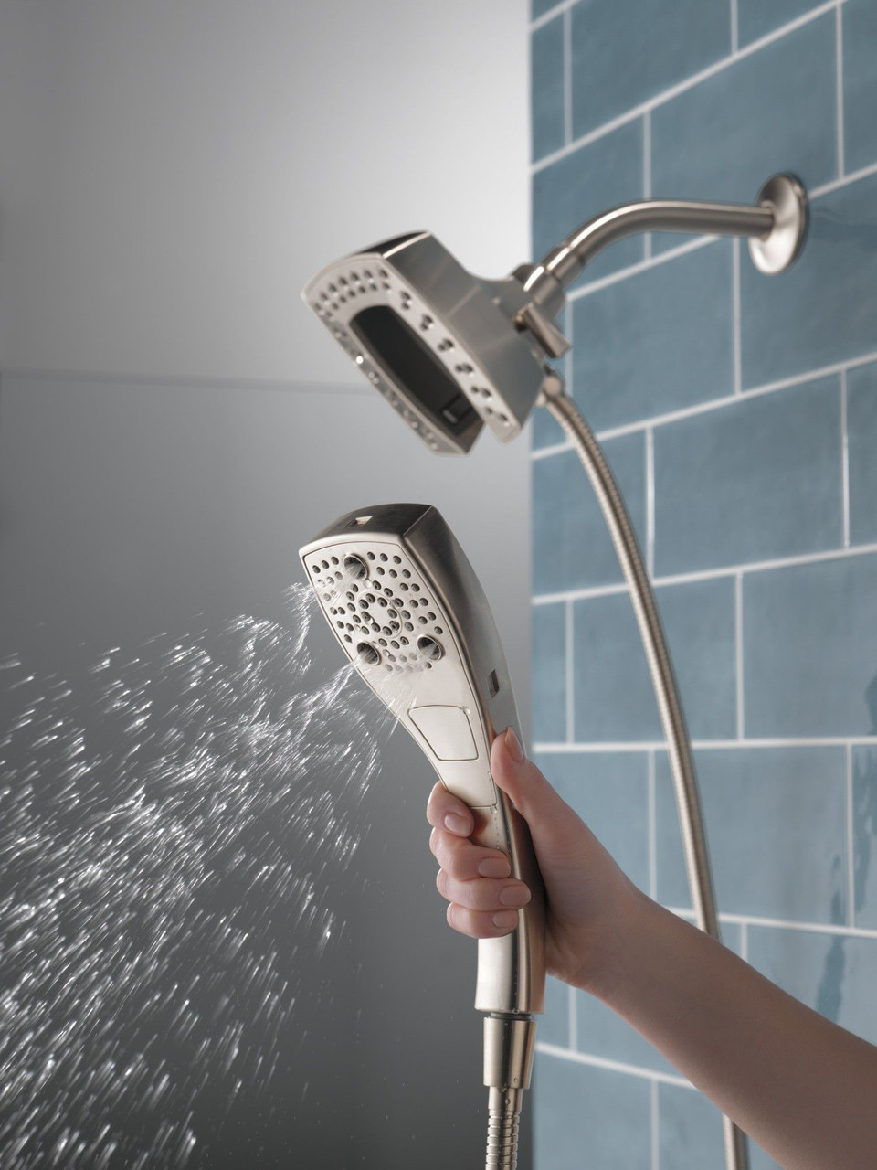 Delta 58474-SS-PR Universal Showering Components H2Okinetic In2ition 5-Setting Two-in-One Shower, Lumicoat Stainless