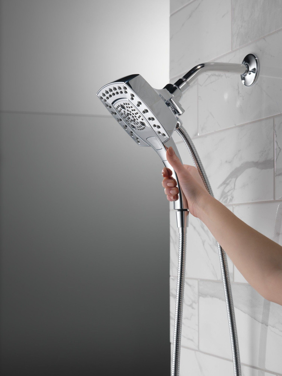 Delta 58474-PR Universal Showering Components H2Okinetic In2ition 5-Setting Two-in-One Shower, Lumicoat Chrome